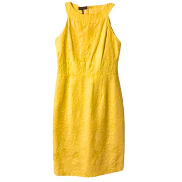 Kristin Davis Sz 4 yellow sheath dress floral haltered knee length textured - Picture 1 of 6